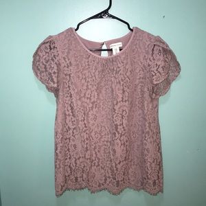 Blush color lace cap sleeve blouse top